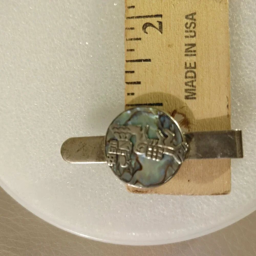 Kokopelli Abalone Inlay Tie or Money Clip Vintage Sterling Silver Stamped